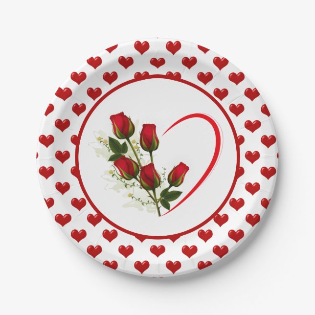 Assiettes En Carton Cœurs Et Roses (Devant)