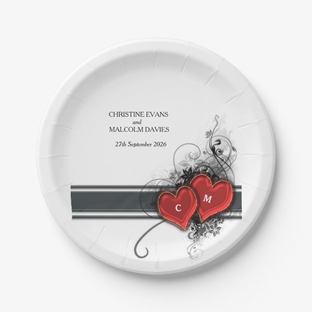 Assiettes En Carton Coeurs et rouleaux (Devant)