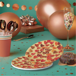 Assiettes En Carton Coeurs Feuilles Automne Sur Vieux Papier