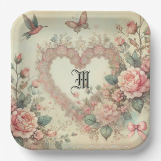 Assiettes En Carton Cœurs floraux bohèmes à l'aquarelle pastel vintage