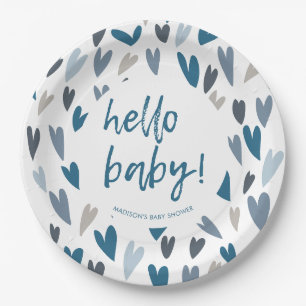 Assiettes En Carton Coeurs modernes Blue Boy Baby shower Party