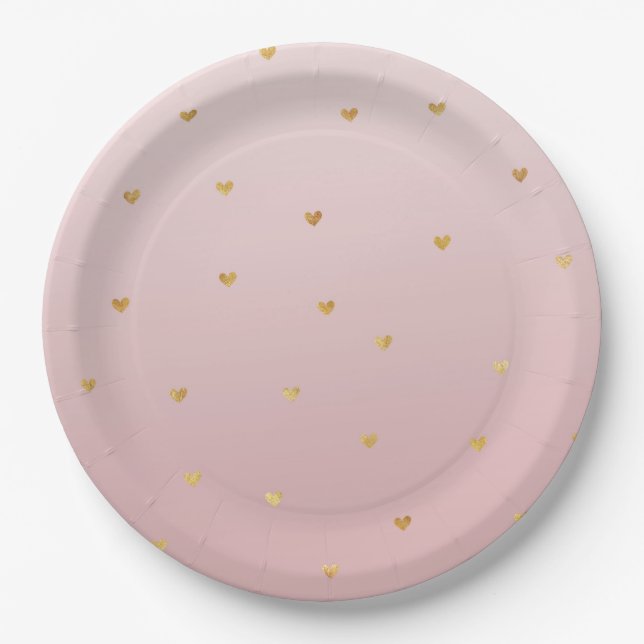 Assiettes En Carton Coeurs Ombres dorés rose (Devant)