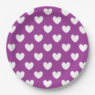 Assiettes En Carton Coeurs polka blanc sur Cactus violet Fleur violet