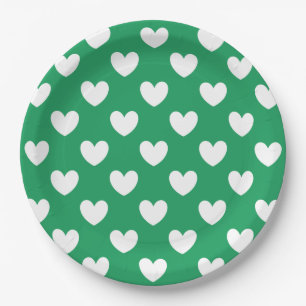 Assiettes En Carton Coeurs polka blanc sur Kelly green