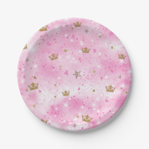 Assiettes En Carton Cœurs Princesse Rose Étoiles et Couronnes Fête d'a