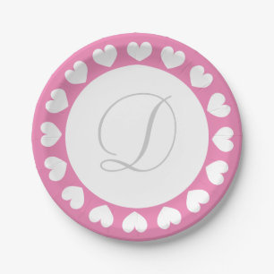 Assiettes En Carton Coeurs roses monogrammes personnalisés plaques de