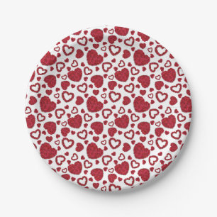 Assiettes En Carton Cœurs Roses Rouges Motif Minimaliste Saint-Valenti