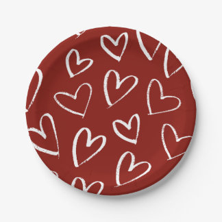 Assiettes En Carton Coeurs rouges et blancs