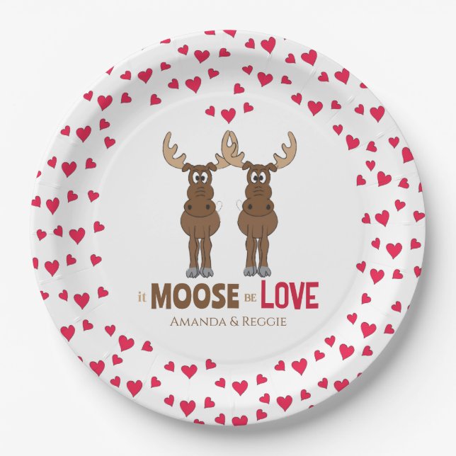 Assiettes En Carton Coeurs rouges mariages mignons Moose Whimsical Cus (Devant)