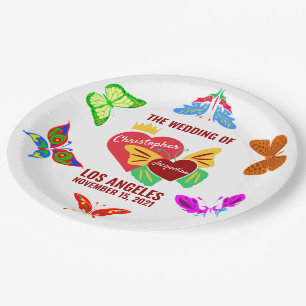 Assiettes En Carton Coeurs rouges, papillons joyeux
