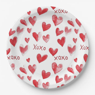 Assiettes En Carton Cœurs rouges XOXO Amour