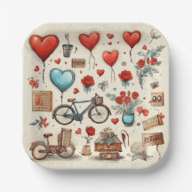 Coeurs Rustiques Croquis Rouge Et Crème