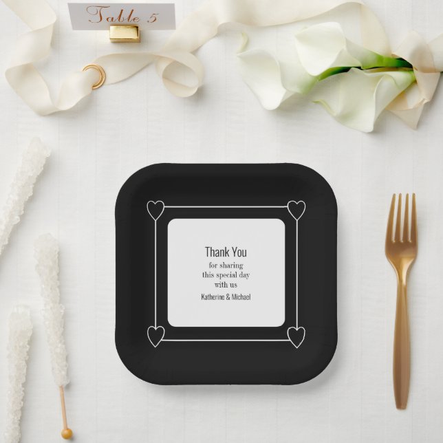 Assiettes En Carton Coeurs simples et romantiques Mariage noir (Mariage)