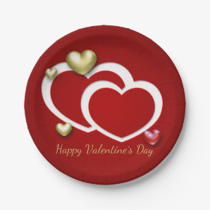 Assiettes En Carton Coeurs Valentin Rouge Or Moderne