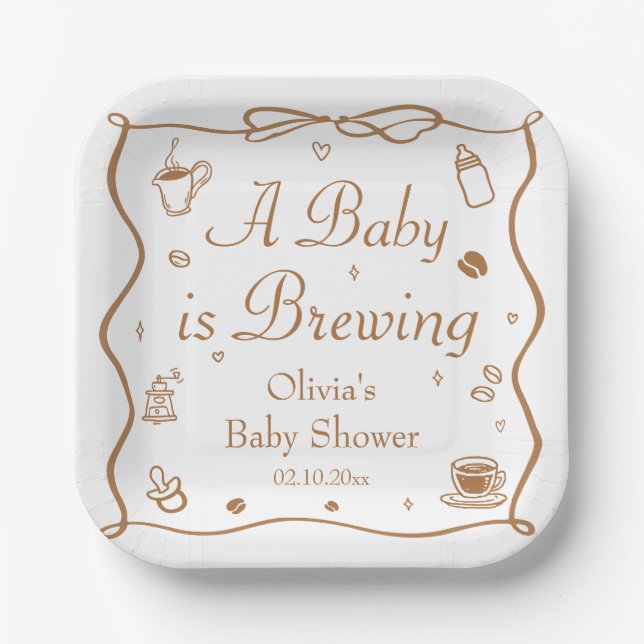Assiettes En Carton Coffee A Baby is Brewing Baby Shower (Recto)