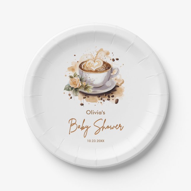 Assiettes En Carton Coffee A Baby is Brewing Baby Shower (Devant)