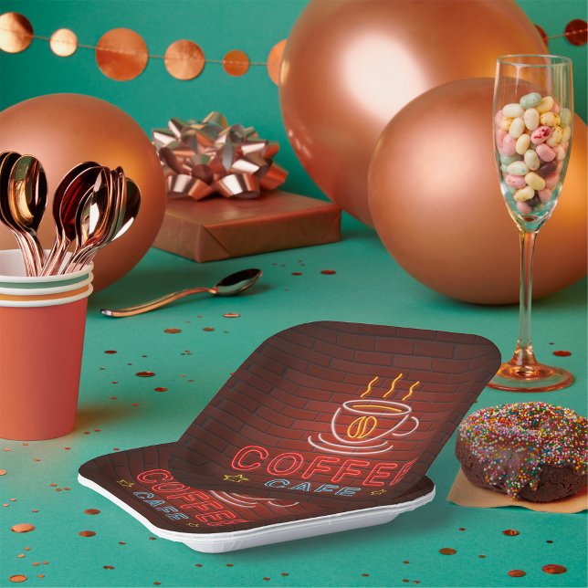 Assiettes En Carton Coffee Cafe Neon Sign (Créateur téléchargé)