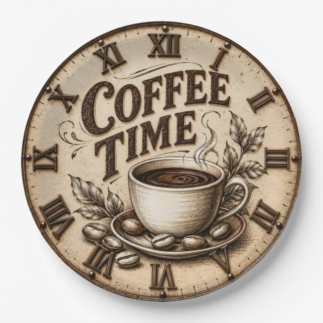 Assiettes En Carton Coffee Time Vintage Rustic (Devant)