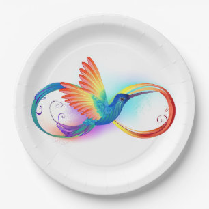 Assiettes En Carton Colibri arc-en-ciel avec symbole Infinity
