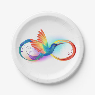 Assiettes En Carton Colibri arc-en-ciel avec symbole Infinity