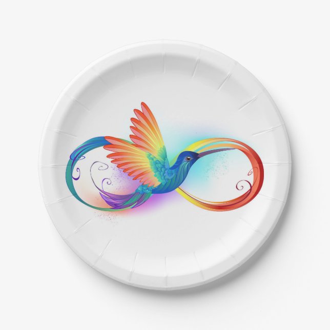 Assiettes En Carton Colibri arc-en-ciel avec symbole Infinity (Devant)
