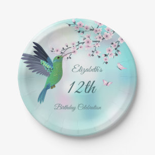 Assiettes En Carton Colibri Et Fleur De Cerisiers Anniversaire