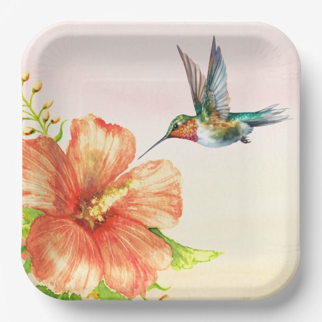 Assiettes En Carton Colibri et fleur d'Hibiscus (Recto)