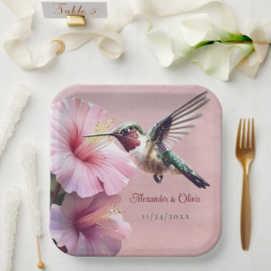 Assiettes En Carton Colibri et Mariage d'Hibiscus   Rose