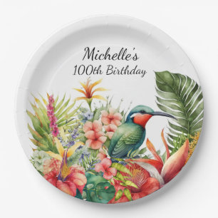 Assiettes En Carton Colibri floral tropical 100e anniversaire