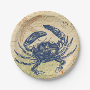 Assiettes En Carton Collage de crabe bleu de bord de la mer