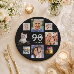Assiettes En Carton collage de photos de fête d'anniversaire 90 ans fe