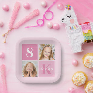 Assiettes En Carton Collage photo fille rose mignonne fête d'anniversa