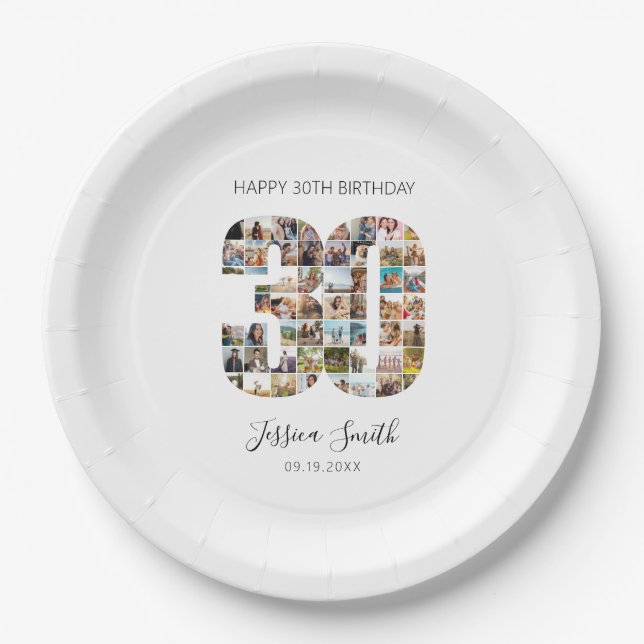 Assiettes En Carton Collage photo moderne 30e anniversaire (Devant)