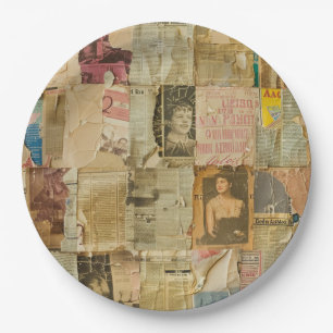 Assiettes En Carton Collage rustique Vintage de journaux (6)
