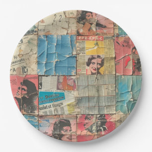 Assiettes En Carton Collage rustique Vintage journal Patchwork (10)