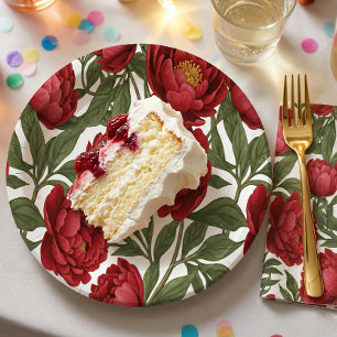 Assiettes En Carton Collection de pivoines rouges vibrantes pour fête 