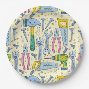 Assiettes En Carton Collection d'outils de bricolage Doodle avec des é