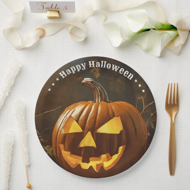 Assiettes En Carton Collection Halloween grand Citrouille (Mariage)