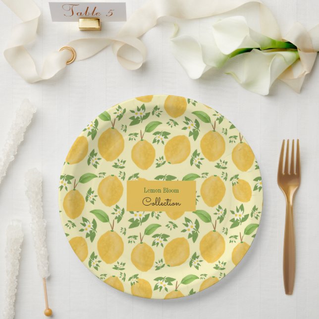 Assiettes En Carton Collection Lemon Bloom jaune à motifs (Mariage)