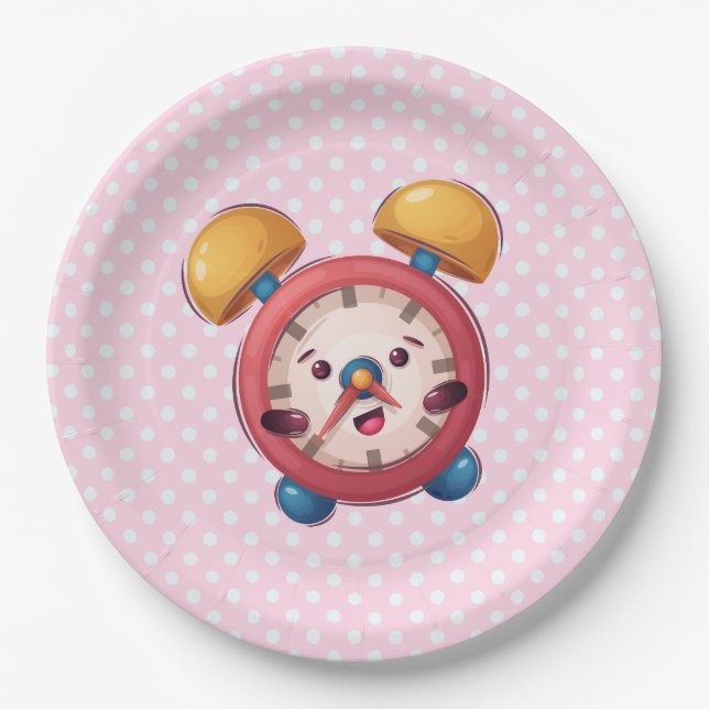 Assiettes En Carton Collection Smart Clock - Plaques de papier rose (Devant)