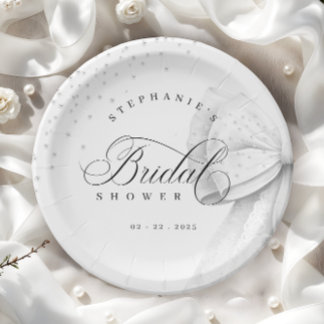 Assiettes En Carton Collier de perles à ruban blanc pour Baby Shower