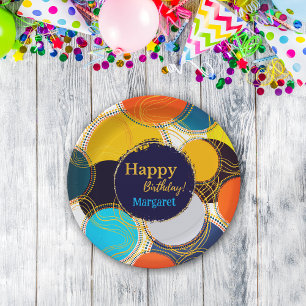Assiettes En Carton Coloré 80s Retro Cercle Abstrait Joyeux anniversai