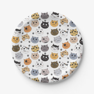 Assiettes En Carton Coloré Cute Funny Chats & Motif Paw
