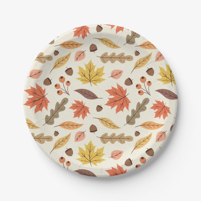 Assiettes En Carton Coloré Feuille d'automne Motif (Devant)