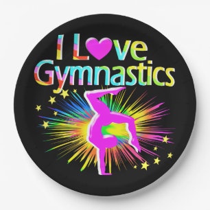 ASSIETTES EN CARTON COLORÉ J'ADORE GYMNASTICS PAPIER PLAQUES