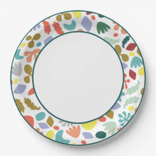 Assiettes En Carton Coloré moderne à motif biologique vert bordure Lrg