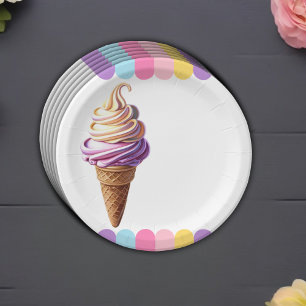 Assiettes En Carton Coloré Pastel Crème de glace Baby shower Sundae