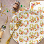 Assiettes En Carton Colorful 80e anniversaire Floral Gold Numéro 80 Pa<br><div class="desc">Plaques de fête du 80ème anniversaire avec motif coloré d'or numéro 80 décoré de jolies fleurs. Design féminin et élégant avec des arrangements floraux aquarelles dans les tons jaune rose orange et violet. Idéal pour fêter 80ème anniversaire,  déjeuner d'anniversaire de printemps ou d'été,  thé de jardin etc.</div>
