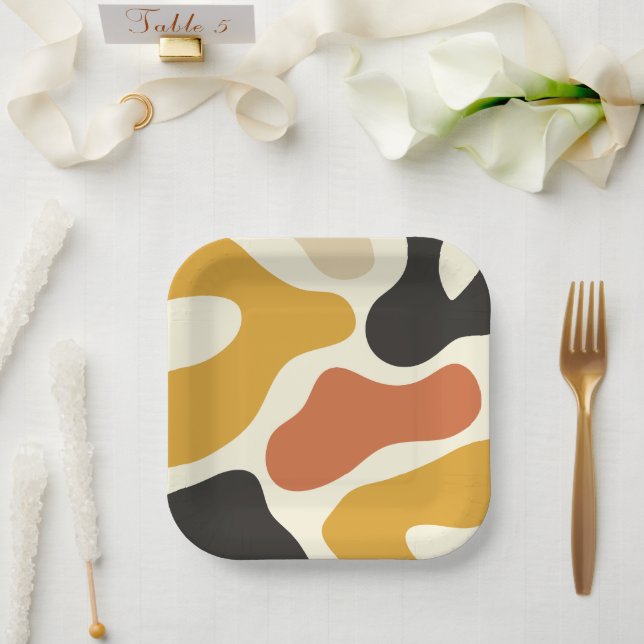 Assiettes En Carton  colorful Abstract yellow Black And White (Mariage)