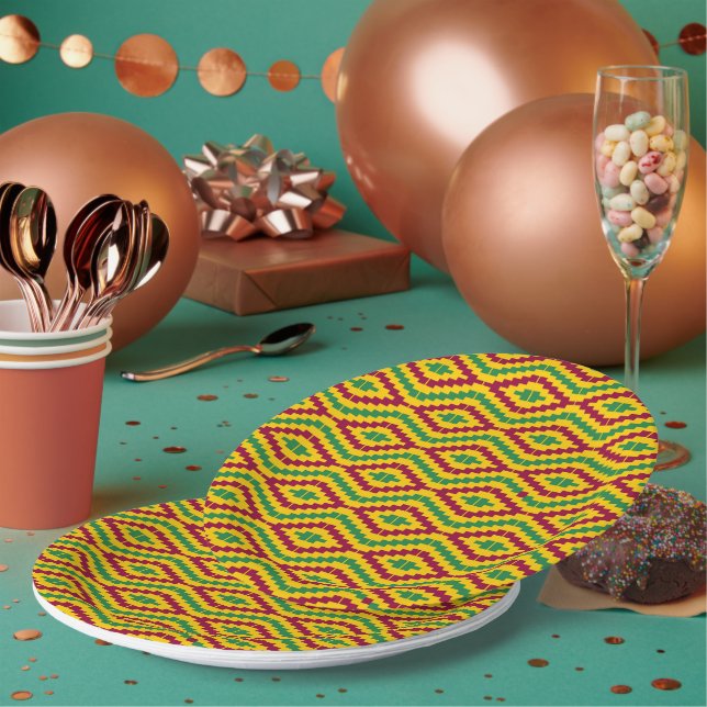 Assiettes En Carton Colorful African Kente Pattern (Multi)